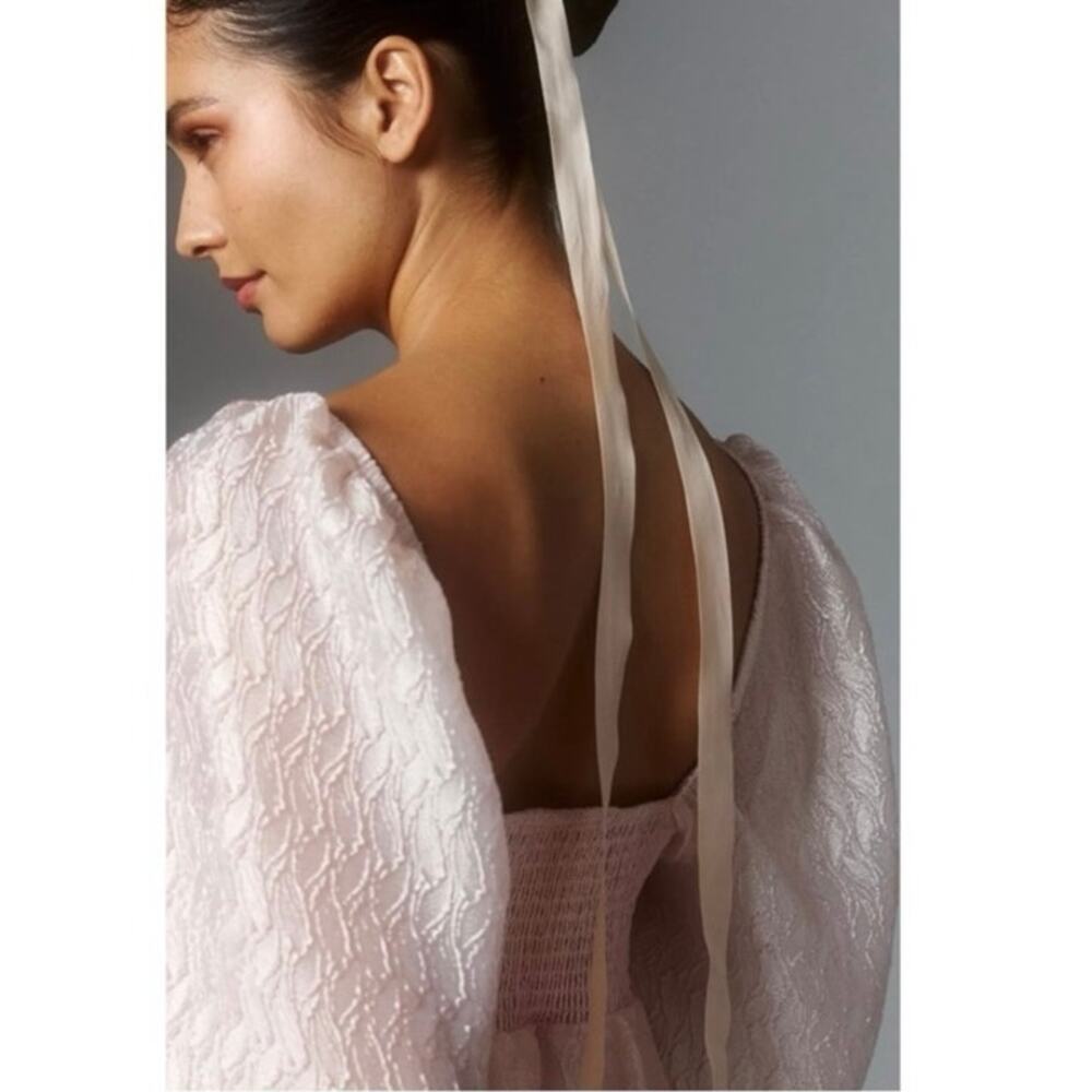 Anthropologie ~ Blush Pink Textured Puff-Sleeve Dress (NWT) - Picture 3 of 6